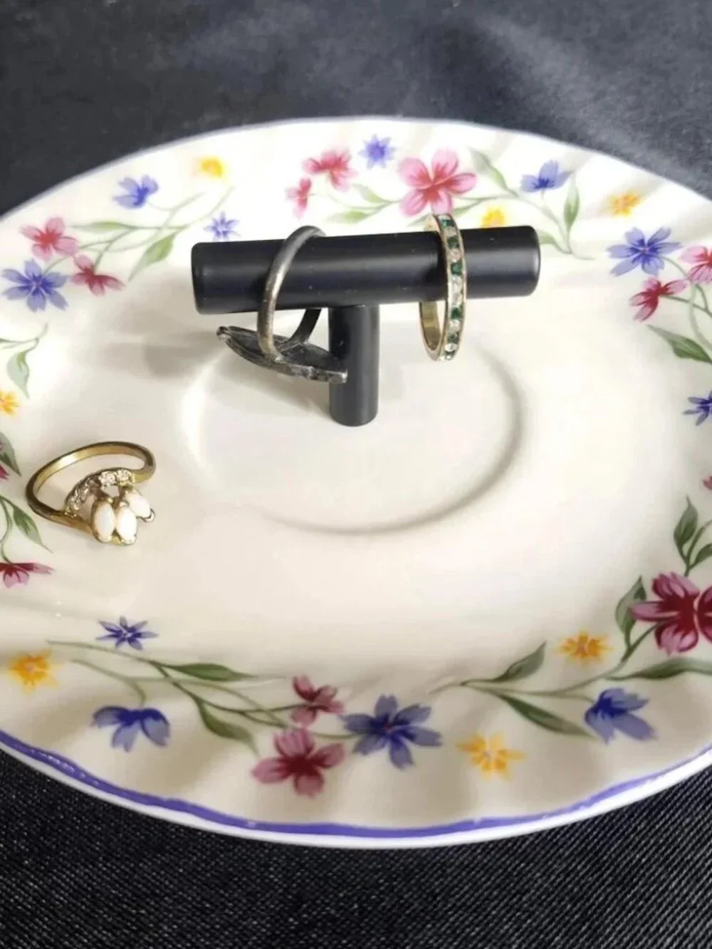 Vintage Floral Jewelry Dish Ring Holder Tray Upcycled Retro Vanity Organizer